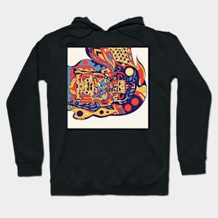 the lord pakal the mayan astronaut in ecopop wallpaper of space and folk Hoodie